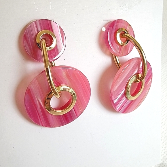 Pink Circle Drop Earrings - Picture 3 of 11
